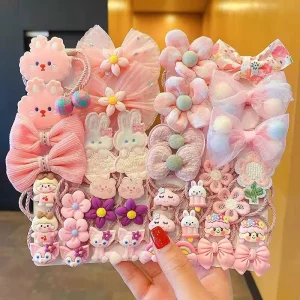 Beiqian Fashion Children’s Hair Accessories 22 Piece Set Cartoon Design 20cm Hair Clip Princess Hair Ring Baby Rubber