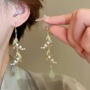 Bellflower Leaf Water drop Resin Ear Hook Earrings National Trend Cheongsam Jewelry