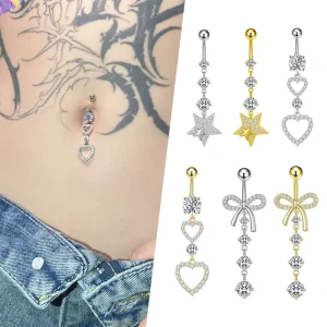 Belly Button Piercings Rings Floating Navel Rings for Girls Bow Heart Stainless Steel Dangle Drop Helix Earrings