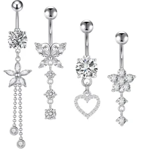 Belly Button Ring Stainless Steel Zircon Belly Button Stud Set Body Piercing Jewelry