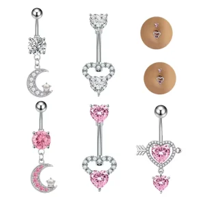 Belly Piercing Clear Zircon Heart Belly Button Ring Surgical Steel Moon Cherry Navel Piercing Fashion Body Jewelry