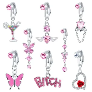 Belly Ring Heart Zircon Pink Butterfly Belly Button Rings Piercing Jewelry Fashion Jewelry Body Piercing Jewelry