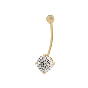 Belly Rings 14K Solid Yellow Gold Wedding Belly Navel Ring Piercing Jewelry Round Zircon Screw Button Body Jewelry Gift Unisex