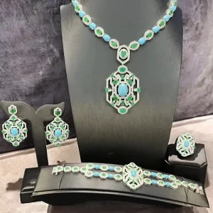 Best Selling French Retro Women’s Party Bridal Oval Turquoise Jewelry Set Necklace Earring