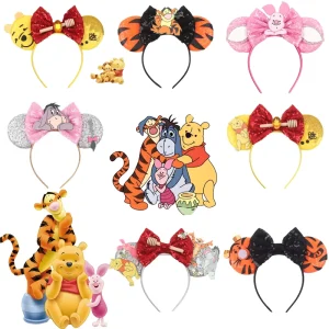 Best Selling Kids Adult Party Costume Hair Accessory Cartoon Minnie Mouse Bows Sequined Plastic Headband for Women