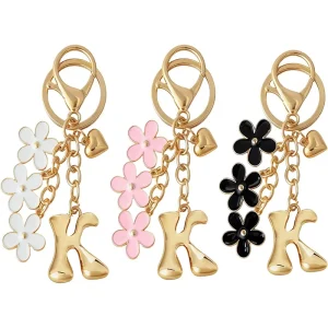 Best selling Combo Foreign Trade New Multi color Flower Metal Pendant Keychain 26 Letter Charms Bag Car Small Pendants Xiongtai