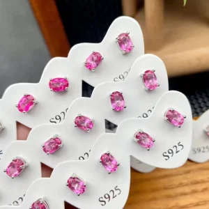 Best selling New Product Natural Pink Topaz Ear Studs S925 Silver Needle Fashionable and Versatile Crystal Jewelry