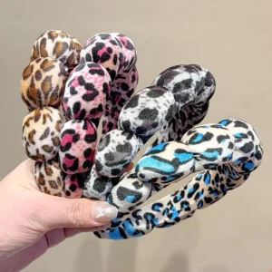 Bestseller Autumn winter Leopard print Plush Cloud Unisex Cloth Handmade High rise Forehead pressing Headband Hair Accessory