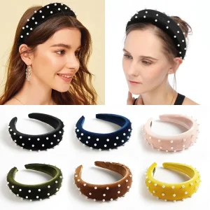 Bestselling INS Style Hair Accessories Solid Color Velvet Sponge Pearl Hair Hoop for Women Girls