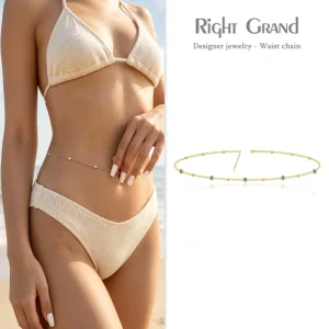 Bezel Set Round CZ Charm Single Layer Waist Chain Stainless Steel Minimalist Waterproof Beach Summer Women Body Jewelry