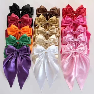 Big Hair Bows Solid Color Long Tail Bowknot Hair Clip Hair Ribbon Barrettes Metal Clips Women Popular Hair Accessories