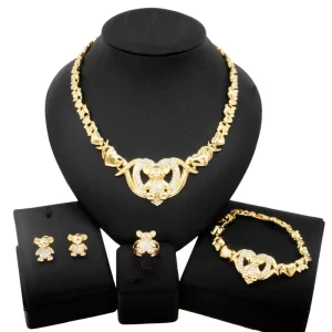 Big Heart Teddy Bear I Love You Xoxo Jewelry Set Hug and Kiss Fashion Costume Imitation Bridal Fine Jewellery Set X0136