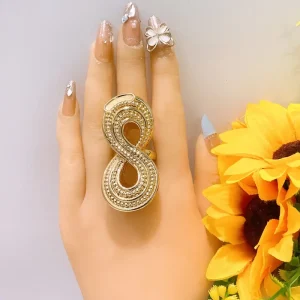 Big Hollow Figure Rhinestone Statement Ring Women Luxury Sparkly Crystal Infinity Shape Adjustable Open Party Finger Jewelry