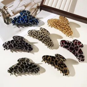 Big Size Korean Fashion Commuting Crystal Hair Clip Retro Leopard Print Large Bow Clip Hair Holder Shark Clip