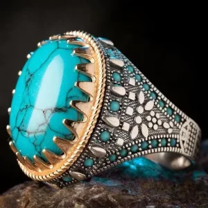 Big Stone Geometric Turquoise Rings Retro Fashion Large Stone Turquoise Rings for Men