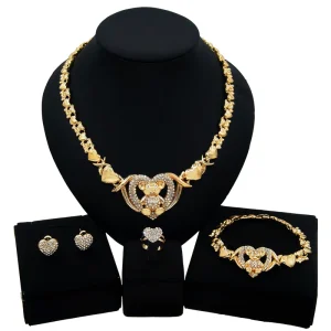 Big Teddy Bear Heart I Love You Hug and Kiss XO Jewelry Set Costume African Wedding Anatomical Heart Jewelry Set X0105