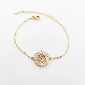 Bijoux 26 Alphabet CZ Initial Letter Bracelet Crystal Stone Letter Micro Pave Zircon Initial Bracelet Gold Plated Jewelry