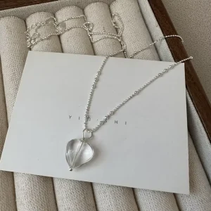 Bijoux Fashion 925 Sterling Silver White Crystal Heart Shape Necklaces & Pendants Jewelry for Women