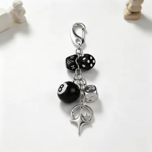 Black 8 Ball Dice Star Charm Keychain Silver Billiards 8 Ball Key Ring Hip Hop Bag Pendant Accessories for Women Girls