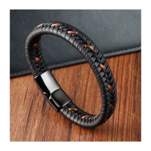 Black Brown Stainless Steel Punk Style Charm Wrap Braided Unisex Bracelet Great Gift