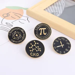 Black Chemical Science Biological Mathematics Symbol Enamel Badges Custom Logo Brooch Lapel Pins