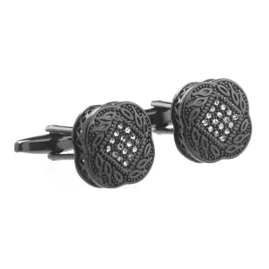 Black Crystal Diamond Cufflinks Trendy Gun Design for Business Suits Wedding Tuxedos Fashionable Jewelry Accessory