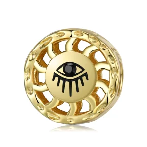 Black Demon Eye Charm 925 Sterling Silver Eenamel Beads Gold Plated for Women Bracelet Fine Charm Jewelry Making