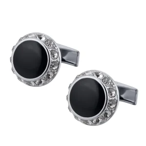 Black Enamel Crystal Diamond Premium Cufflinks Custom Mens Suit Shirt Fashion Accessory Wedding Tuxedo Trendy Jewelry
