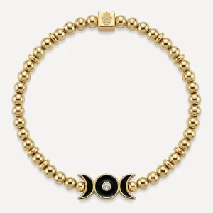 Black Enamel Triple Moon Goddess 18K Gold Plated Brass Beaded Bracelet Vintage Spiritual Wiccan Jewelry Gift OEM ODM Low MOQ