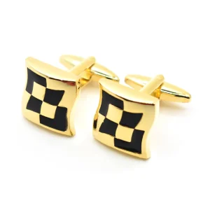 Black Grid Gold Plated Elegant Cufflinks Custom Mens Suit Shirt Fashion Accessory Wedding Tuxedo Trendy Jewelry Gift