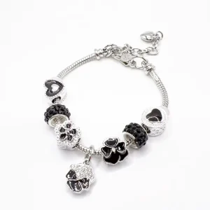 Black Heart Grid Bow Beaded Bracelet Adjustable Charm Strand Fashion Jewelry