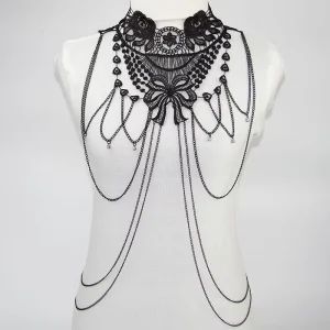 Black Lace Body Chain Jewelry Women Cosplay Halloween Costumes Female Gothic Accessories