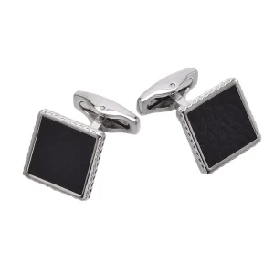 Black Leather Square Premium Cufflinks Custom Mens Suit Shirt Fashion Accessory Wedding Tuxedo Trendy Jewelry Gift Set