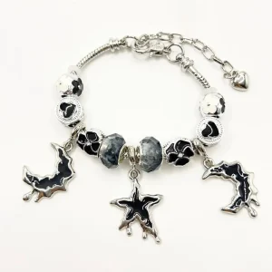 Black Moon Star Dual Color Flower Heart Beaded Bracelet Adjustable Charm Strand Fashion Jewelry