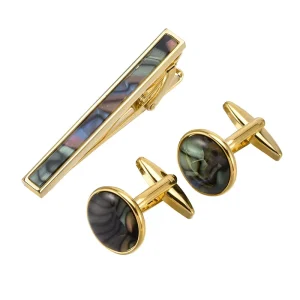 Black Mother Pearl Abalone Shell Elegant Cufflinks Tie Clip Set Custom Men’s Suit Shirt Fashion Accessory Tuxedo Gift