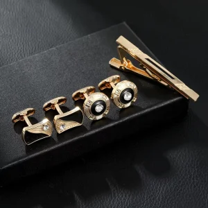 Black Oil Drop Rhinestone Alloy Cufflinks Fashionable French Style Shirt Cufflinks Tie Clips Mens