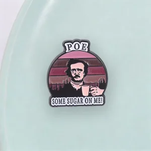 Black Outline Round Poe Character Enamel Pin Casual Daily Outfit Decor Brooch Badge