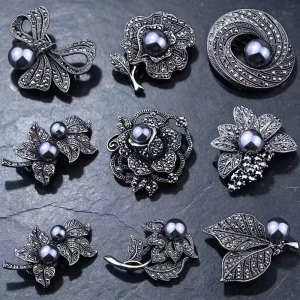 Black Pearl Alloy Brooch & Vintage Badge Pin Engagement Wedding Party Gift Drop Shipping Clothing Accessory