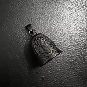 Black Plated Stainless Steel Saint Benedict Guardian Bell Motorcycle Lucky Riding Charm for Biker Bulk