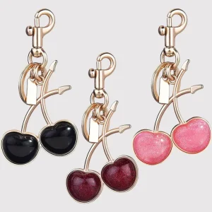 Black Red Pink Luxury Cherry Keychains Charms for Bag Custom Gold Carabiner Car Keyring Handbag Hanging Pendant Bulk Supplies