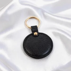 Black Round PU Leather Keychain Circular Keyring Unique Design Bag Charm Souvenir Bulk Order Supplier Factory