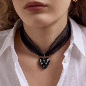 Black Scarf Necklace Women Gothic Cross Enamel Heart Pendant Ribbon Choker Charm Fashion Jewelry Custom Gift