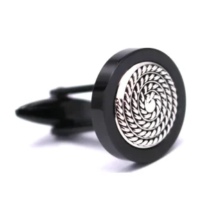 Black Shirt Cufflink New Gift Design Steel Chain Inlay Fashion Cool Round Stainless Steel Chain Cufflinks Black