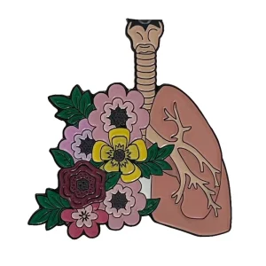 Black Soft Enamel Metal Flower Human Organs Lapel Pins Lung Badge Magnet Fashion Clothing Brooch Custom Logo
