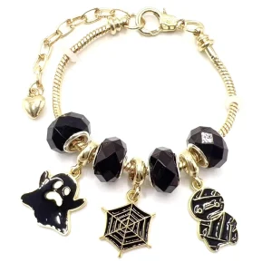 Black Spider Web Mummy Halloween Beaded Bracelet Adjustable Charm Strand Fashion Jewelry
