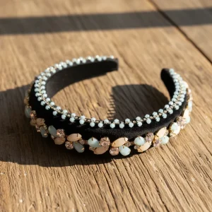 Black Velvet Beads Rhinestone Crystal Custom Headbands Luxury Women Hair Accessories Mothers Day Gift
