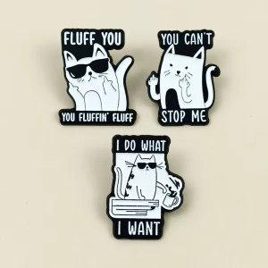 Black and White Cool Cat Brooch Fun English Cartoon Style Badge Backpack Decoration Accessory In Stock