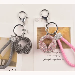 Bling Rhinestone Headphone Keychain PU Wrist Strap Crystal Earphone Bag Charm Pendant Metal Key Ring