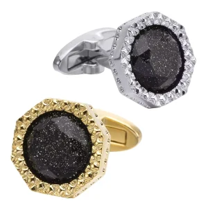 Bling Sand Agate Stone Octagon Cufflinks Custom Mens Suit Shirt Accessory Wedding Tuxedo Jewelry Cufflinks