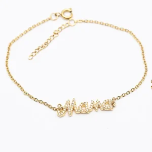 Bling Stone Name MAMA Bracelet or Anklet Bracelets and Charms Jewelry Findings CZ Stone Letter MAMA Bracelet Women Accessories